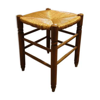 Tabouret paille et bois rustique