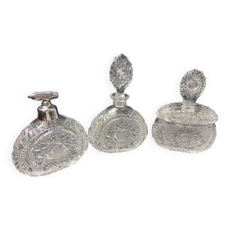 Bohemian crystal perfume bottle toiletry set with diamond-cut tips