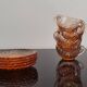 5 Rosaline Arcoroc twisted pink glass cups and saucers