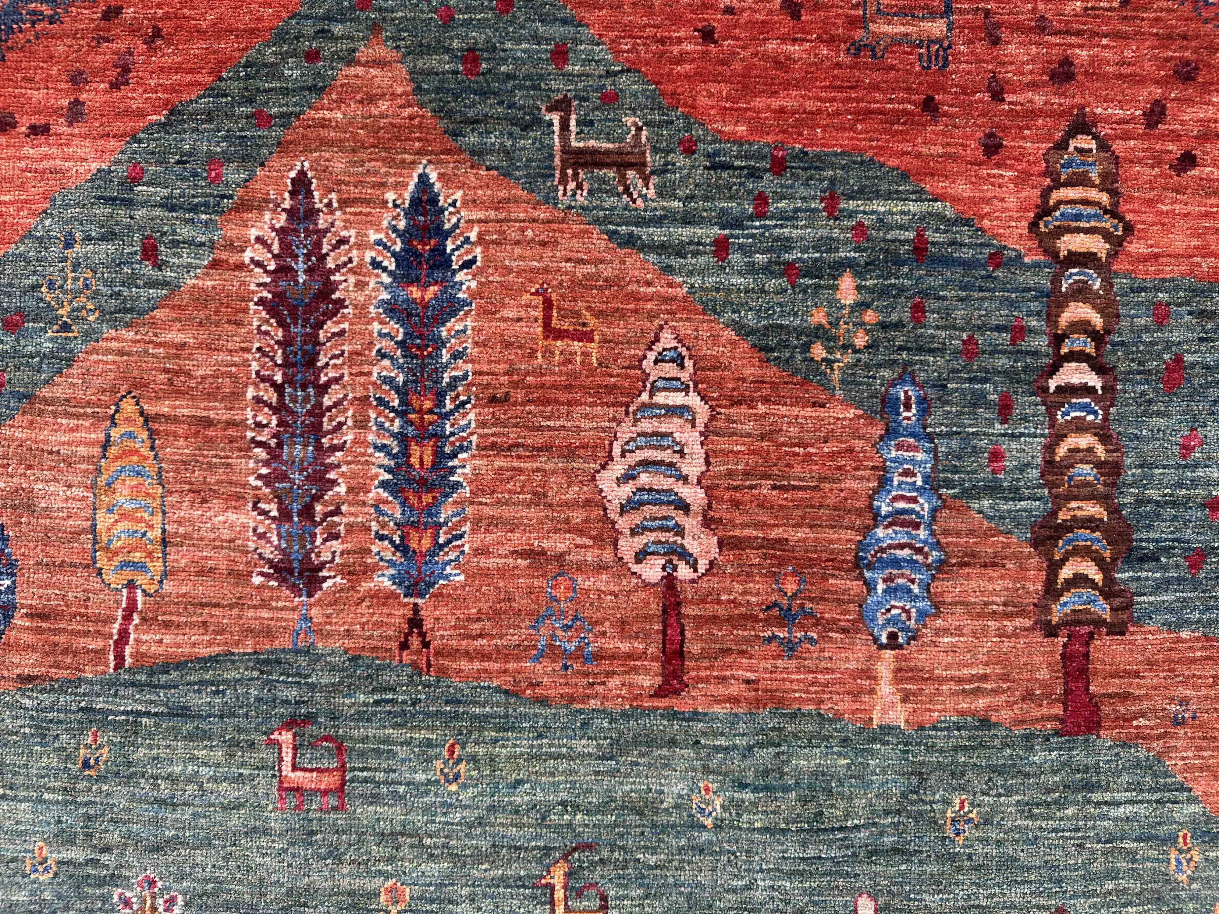 Gabbeh-Style Hand-Knotted Wool Rug with Abstract Landscape – 238×175 cm