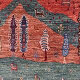 Gabbeh-Style Hand-Knotted Wool Rug with Abstract Landscape – 238×175 cm