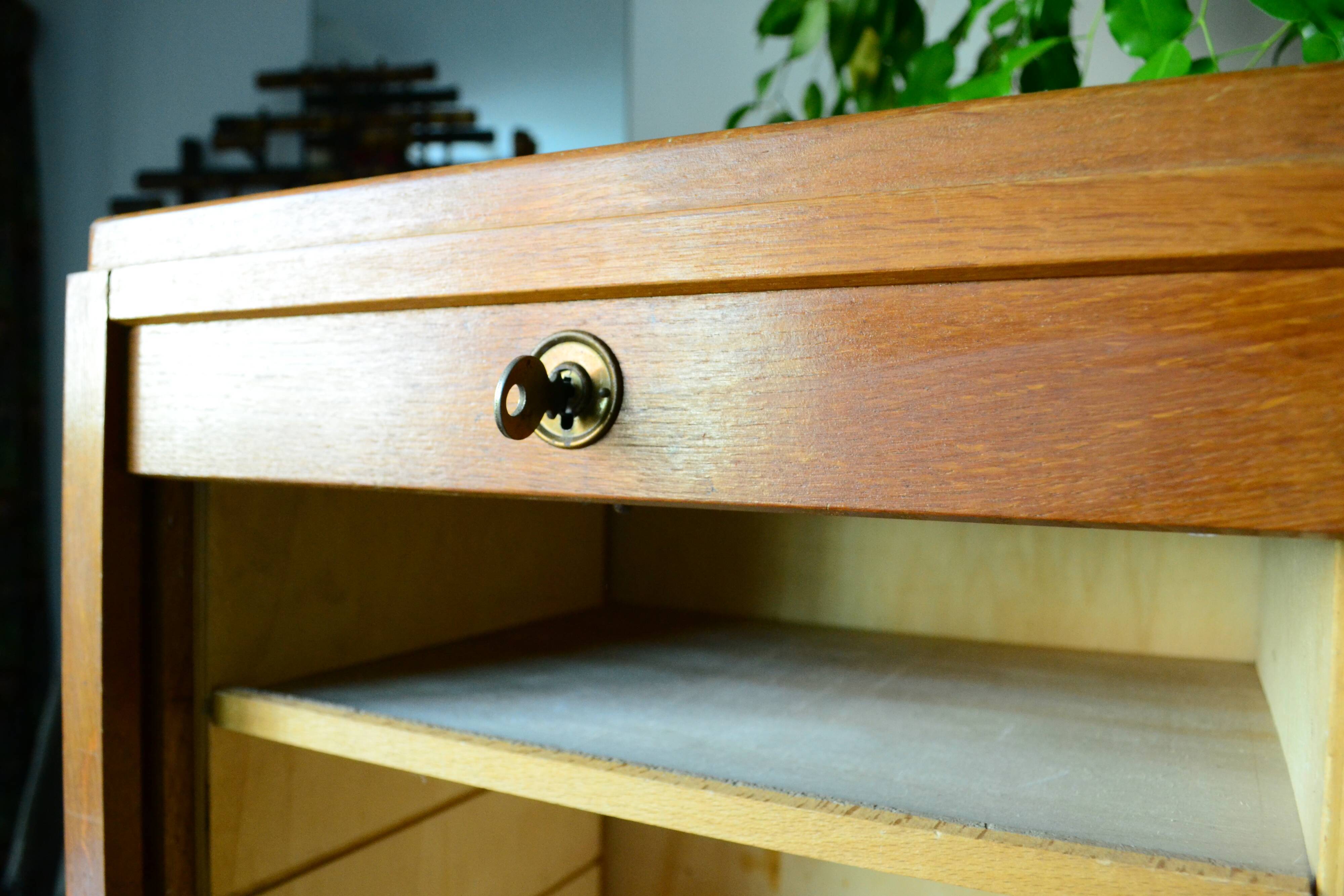 Furniture with curtain 50s blond oak binder