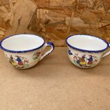 Paire ancienne tasse pornic céramique blanc bleu france vintage #b286
