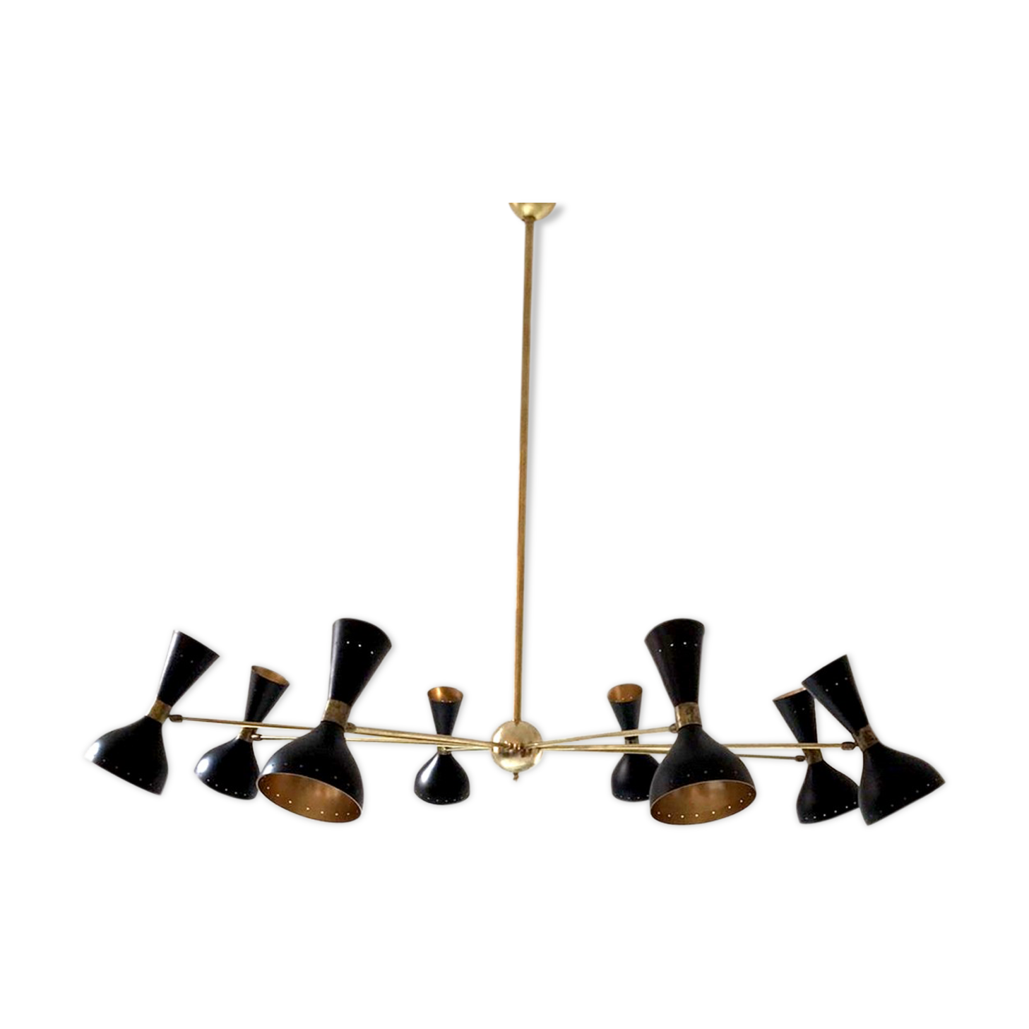 Brass chandelier and black lacquered metal