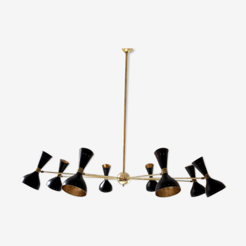Brass chandelier and black lacquered metal