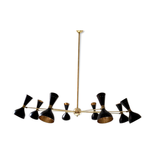 Lustre en laiton et métal lacqué noir — Beyit