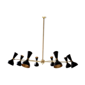 Brass chandelier and black lacquered metal