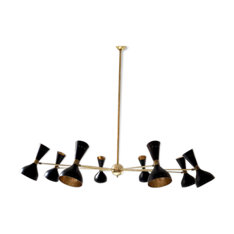 Brass chandelier and black lacquered metal