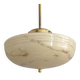 Art Deco Pendant Lamp, Beige Marble, Brass Suspension - 1930s