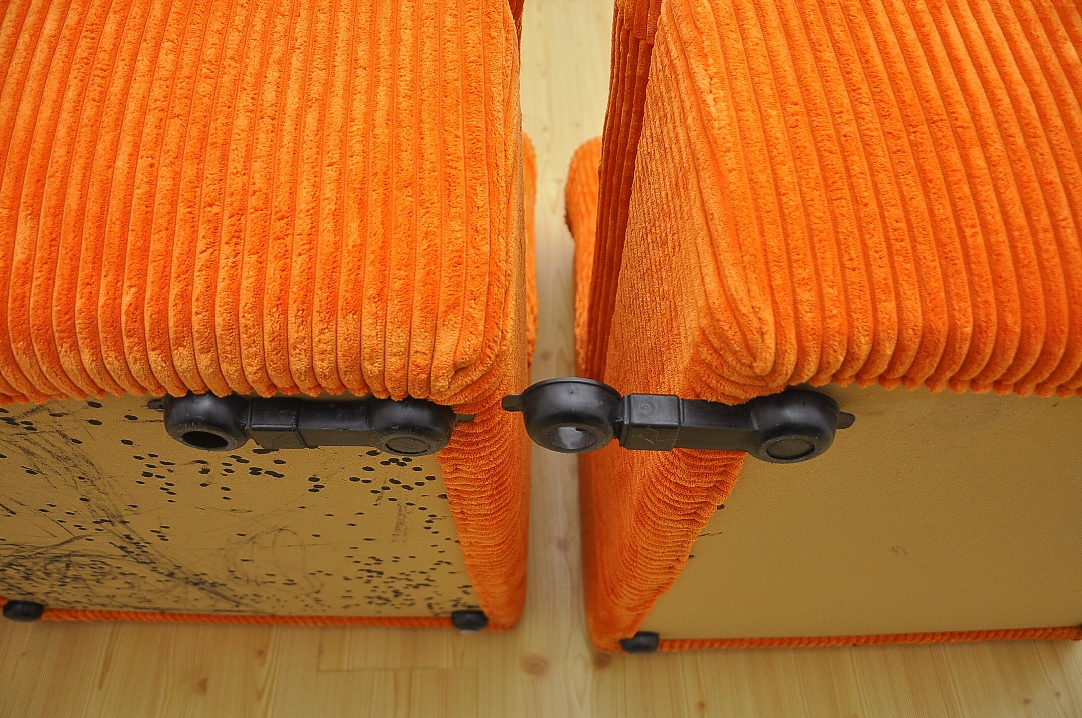 Orange corduroy modular sofa, 1970s.