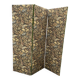 Grand paravent ancien trois panneaux tissu floral 200 cm