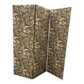 Large antique three-panel floral fabric screen 200 cm