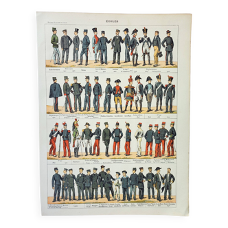 Old engraving 1898, Uniforms of the Grandes Écoles • Lithograph, Original plate