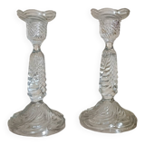 2 bougeoirs Art Déco Vallerysthal en verre pressé, 1920‑1950