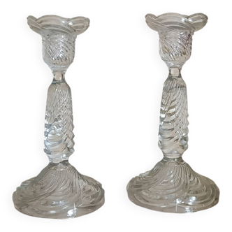 Set of 2 Vallerysthal pressed glass candle holders – 1920-1950, Art Deco