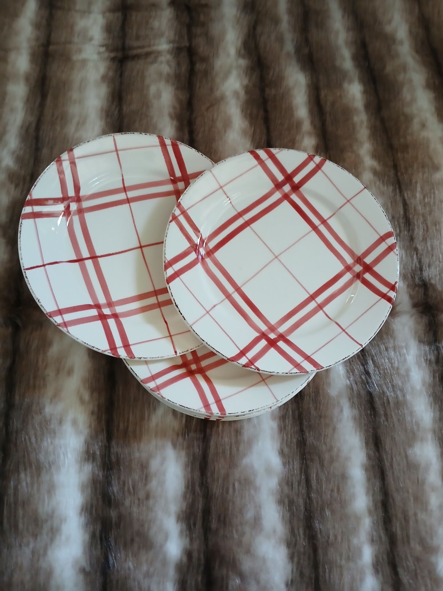 6 checked dinner plates