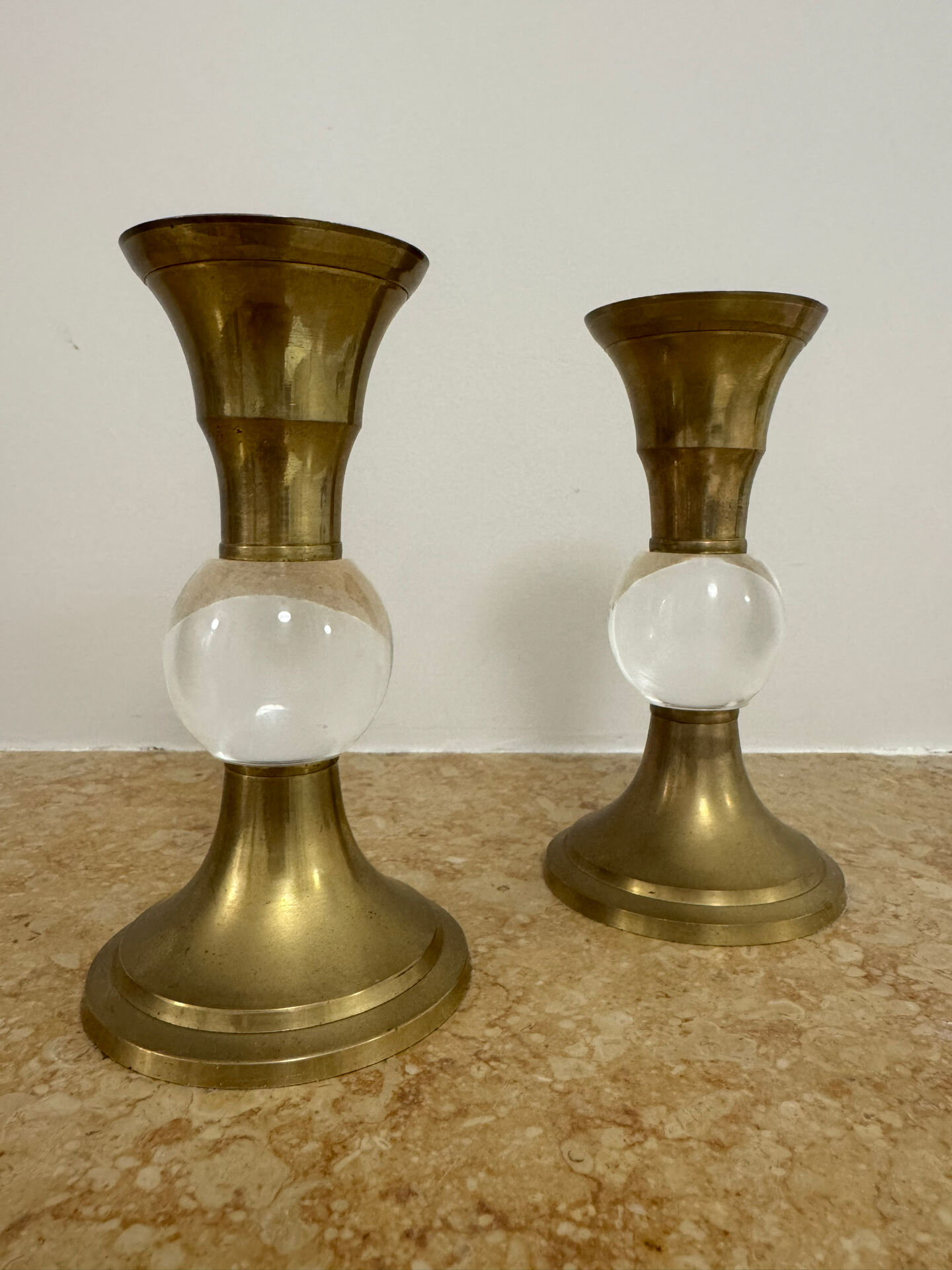 Bougeoirs laiton plexi années 70