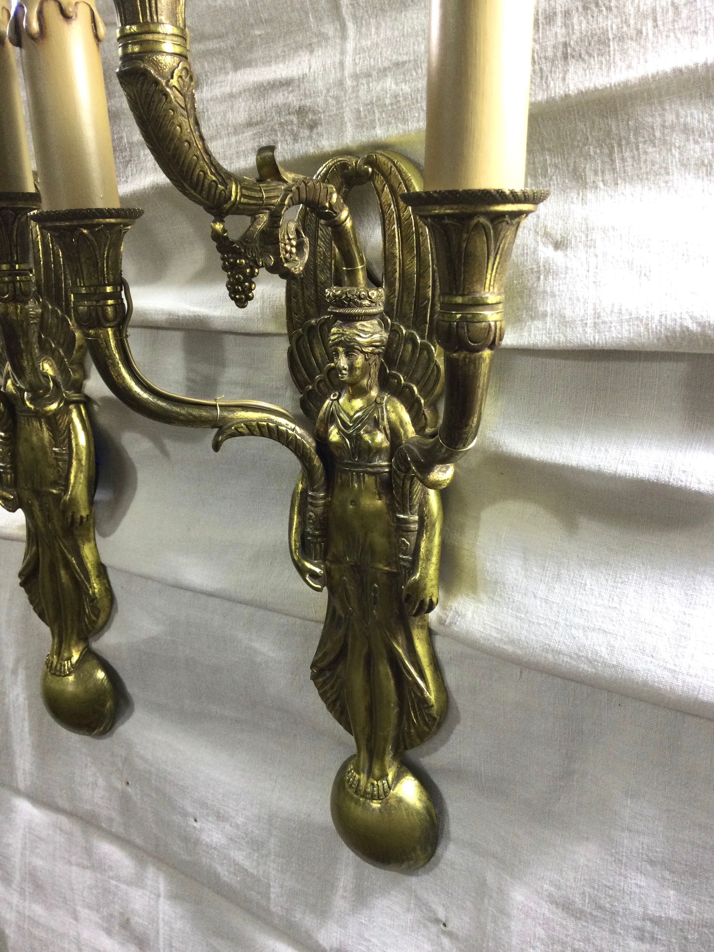 Pair of bronze empire sconces