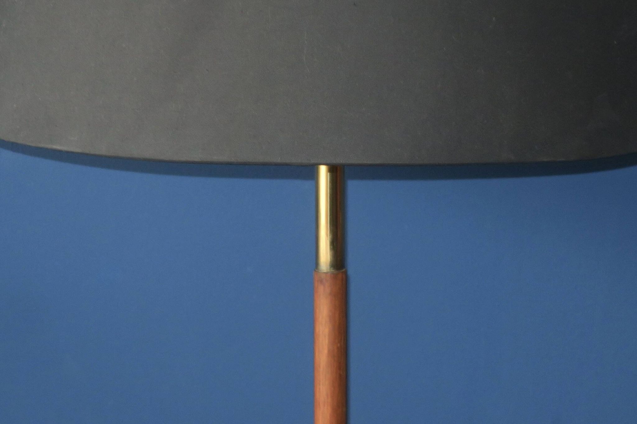 Danish teak floor lamp with brass tripod foot, 1960s