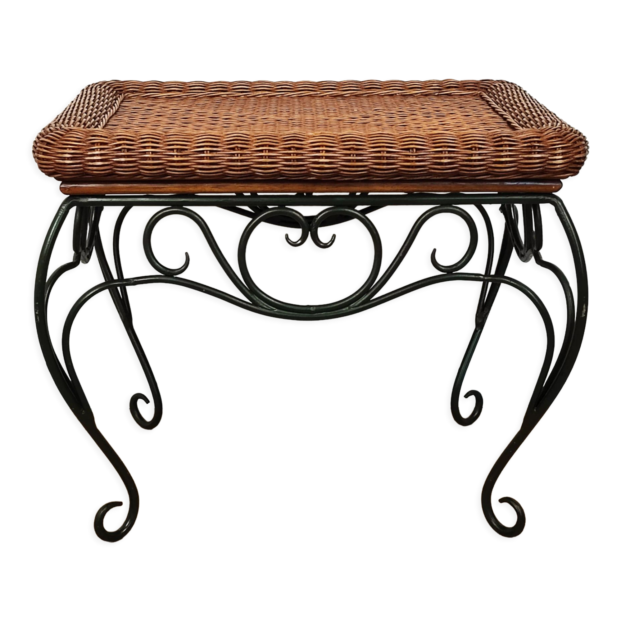 Rattan and wrought iron coffee table