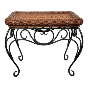 Table basse rotin et fer forgé