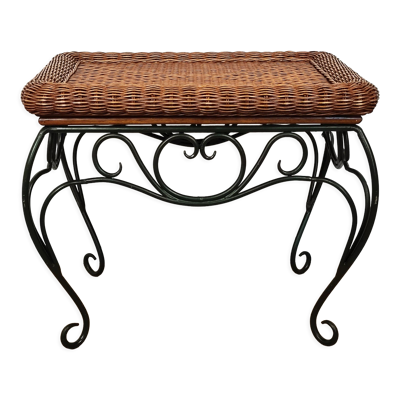 Table basse rotin et fer forgé