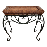 Rattan and wrought iron coffee table