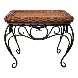 Rattan and wrought iron coffee table