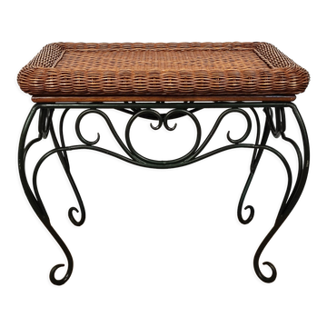 Rattan and wrought iron coffee table
