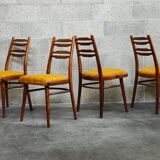 Suite of 4 Czech chairs wood and fabric Yellow "Univerzal" late 60