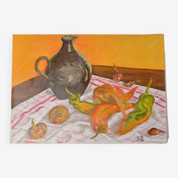Oil on canvas Still life with peppers