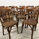 Set of 17 vintage bistro chairs in curved wood — striped seat, be
