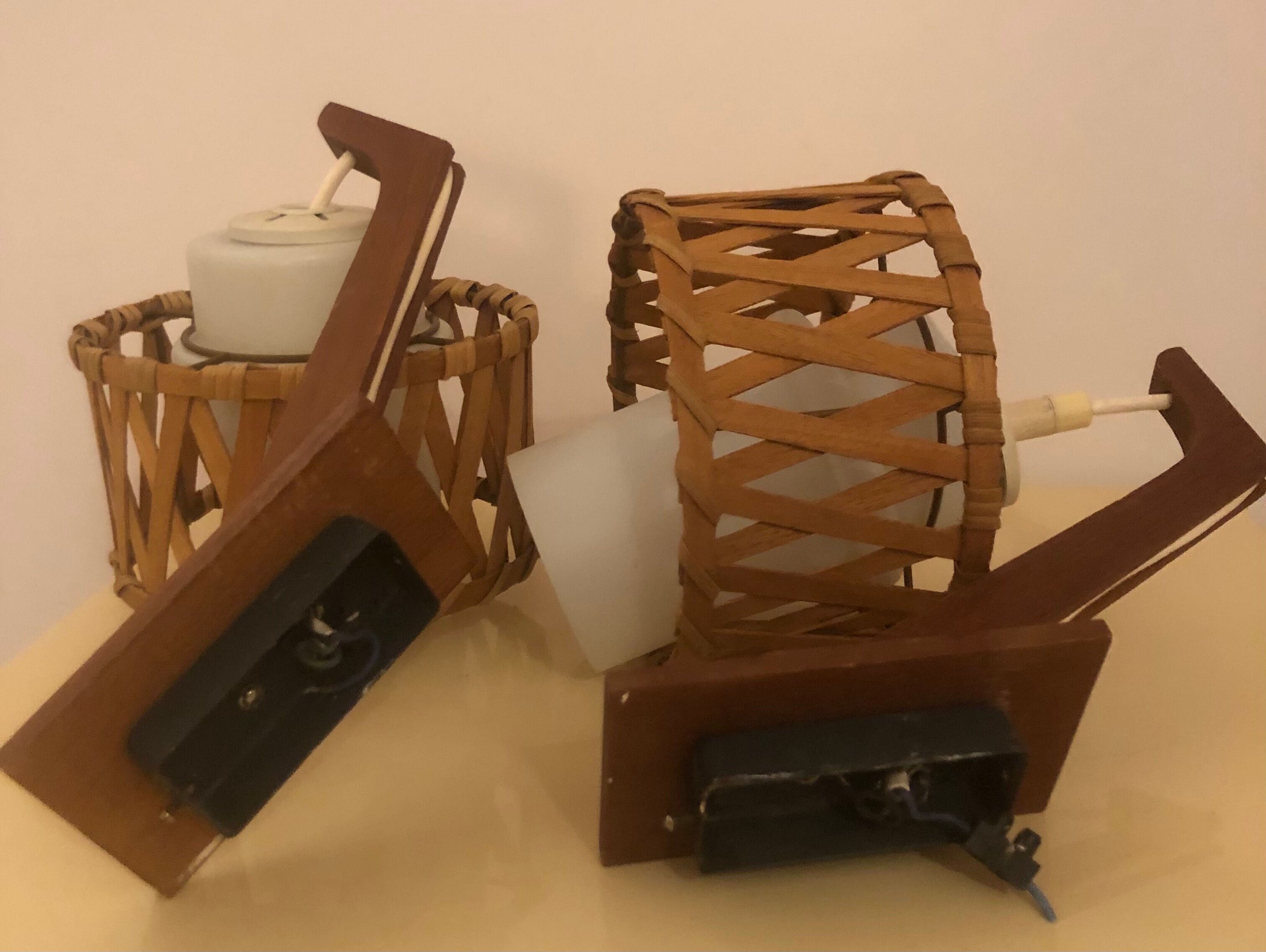 Pair came in wicker rattan and opalescent glass.