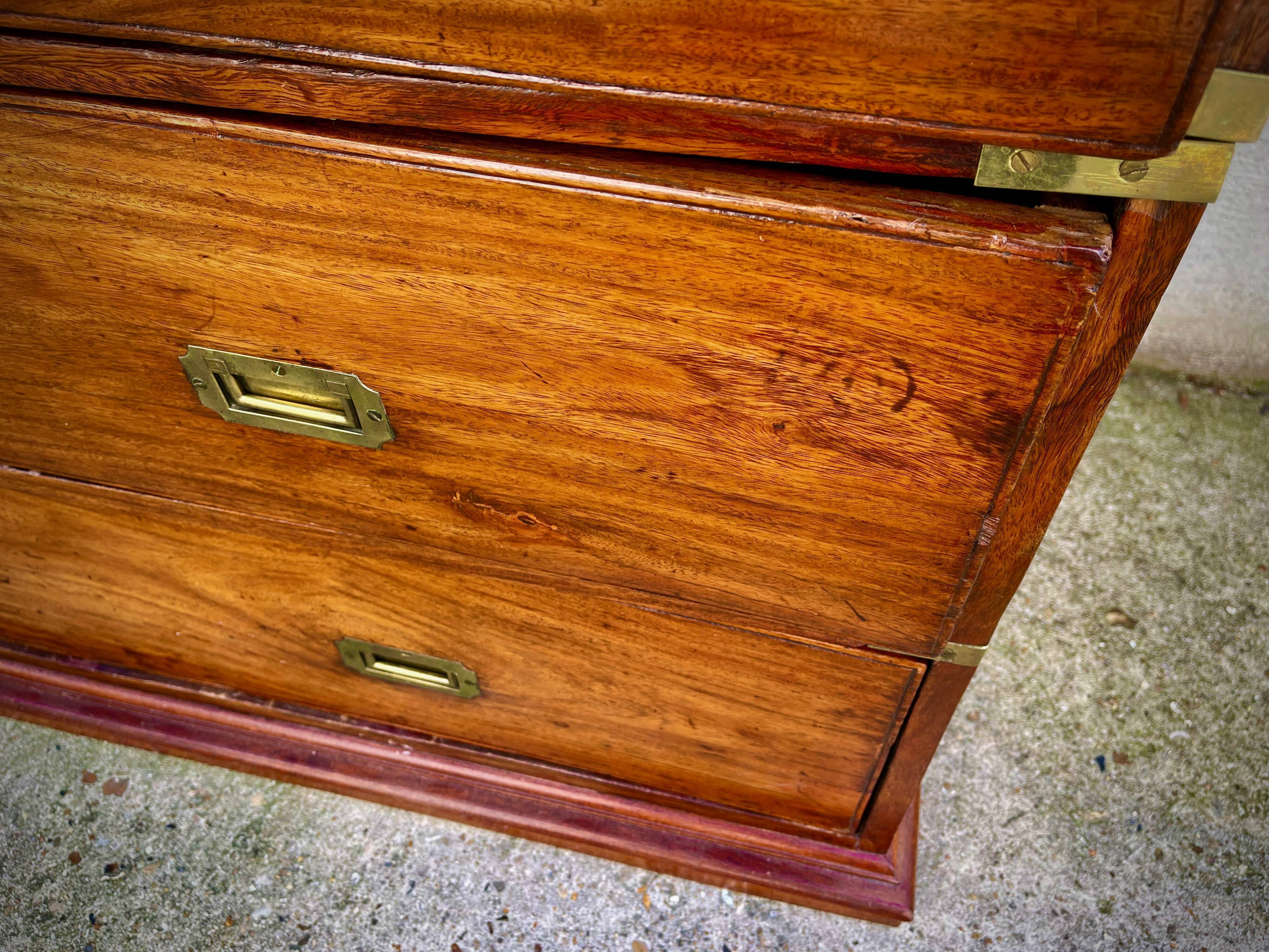 Nineteenth century teak boat chest of drawers in two parts