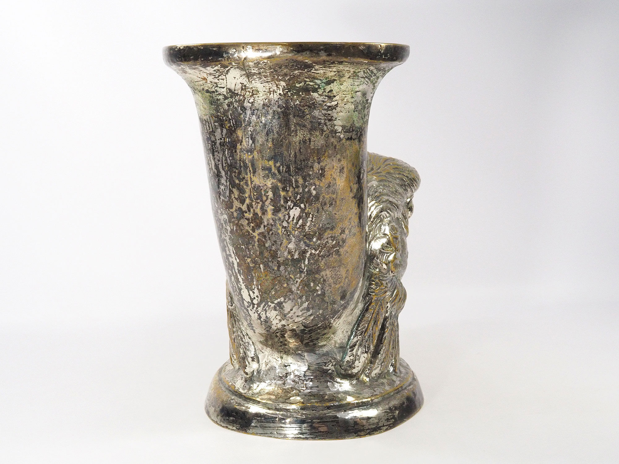 Ancient Vase Rhyton Eagle Head in Silver Brass-1900s