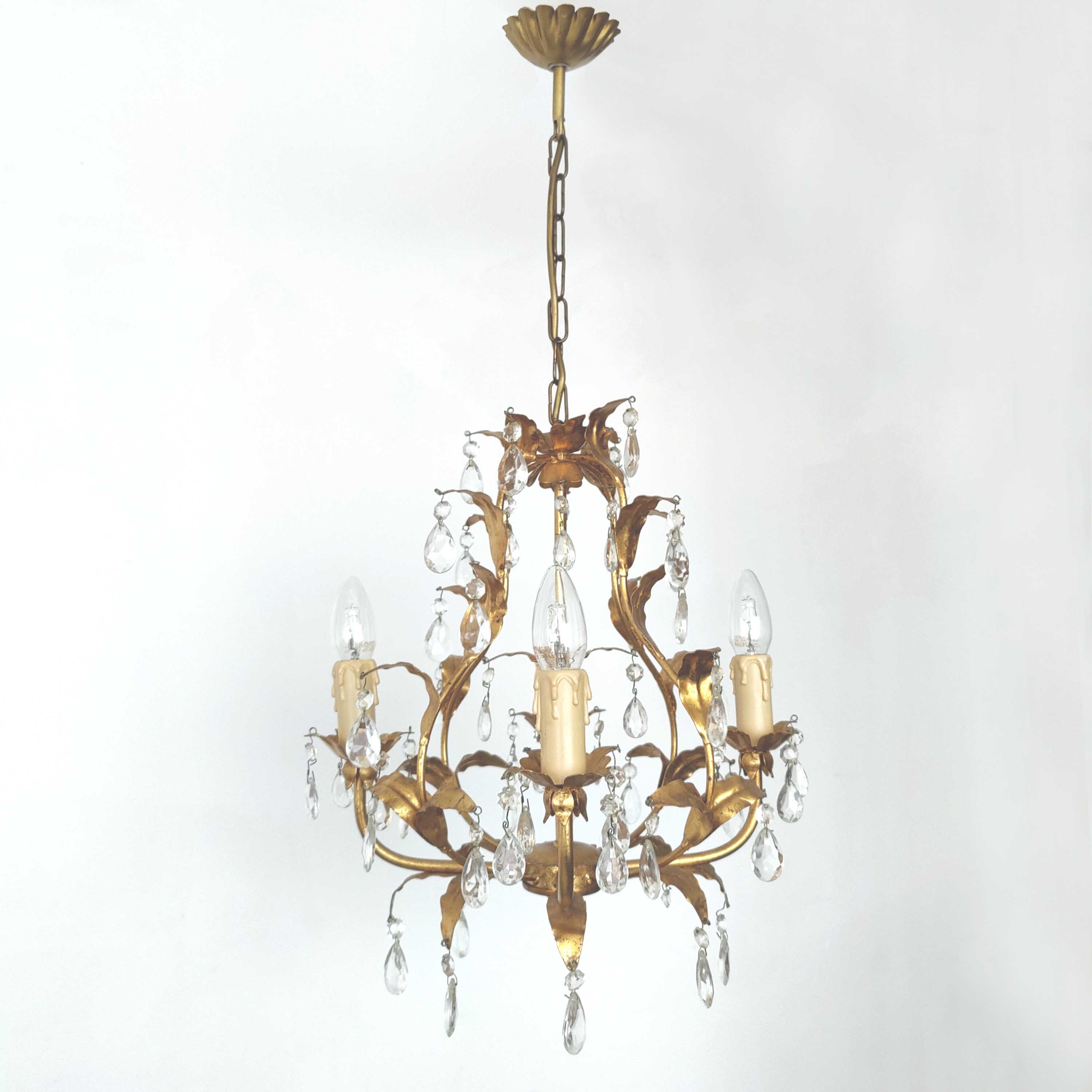 Chandelier pampilles and leaves golden metal