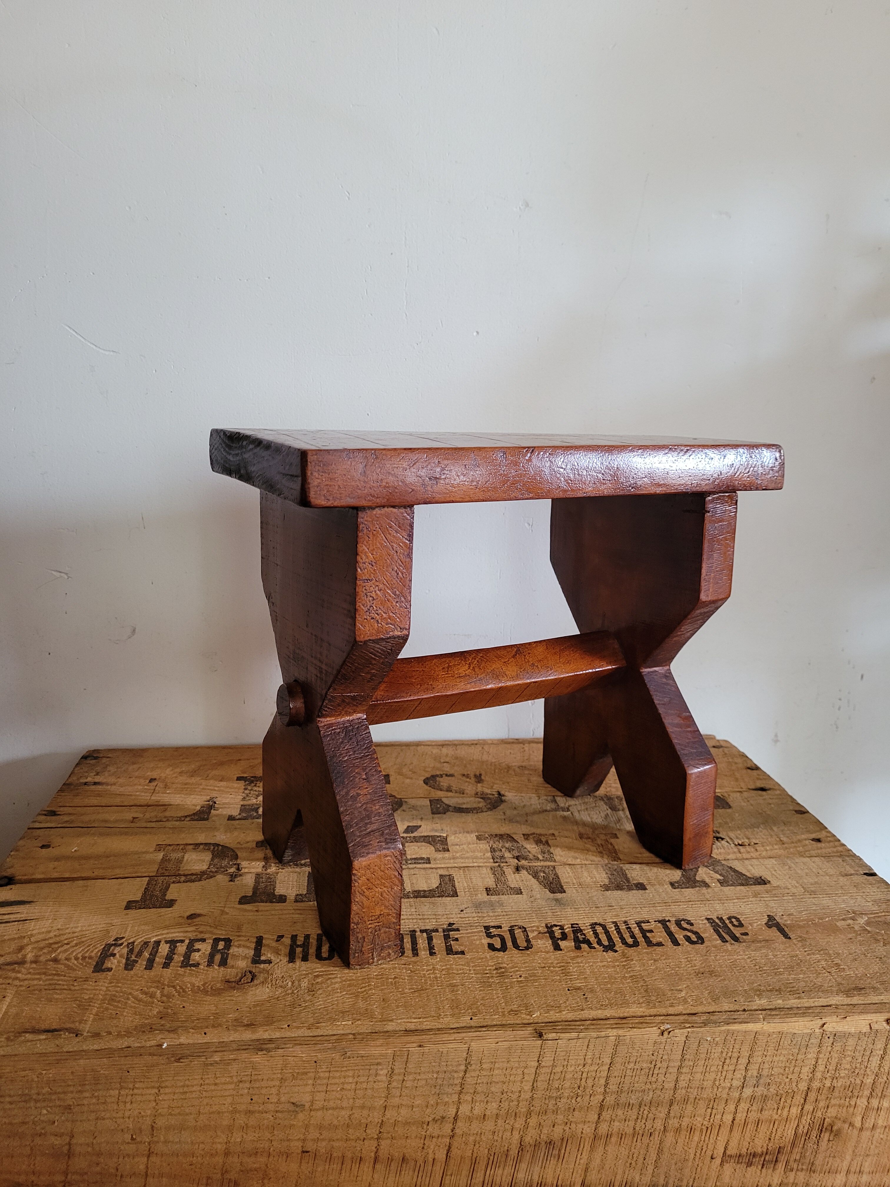 Brutalist wooden stool