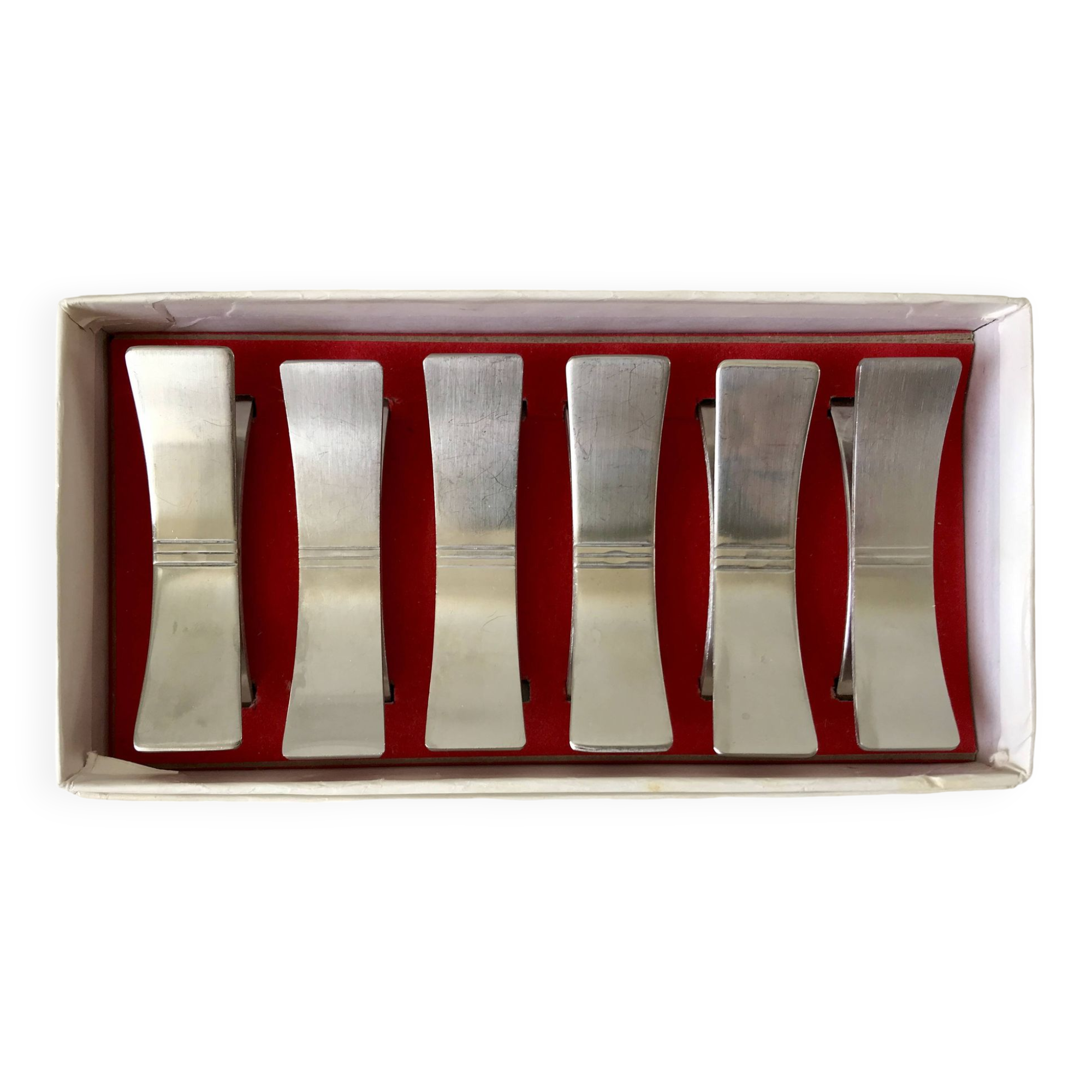 Set of 6 designer stainless steel knife holders from the 60s and 70s