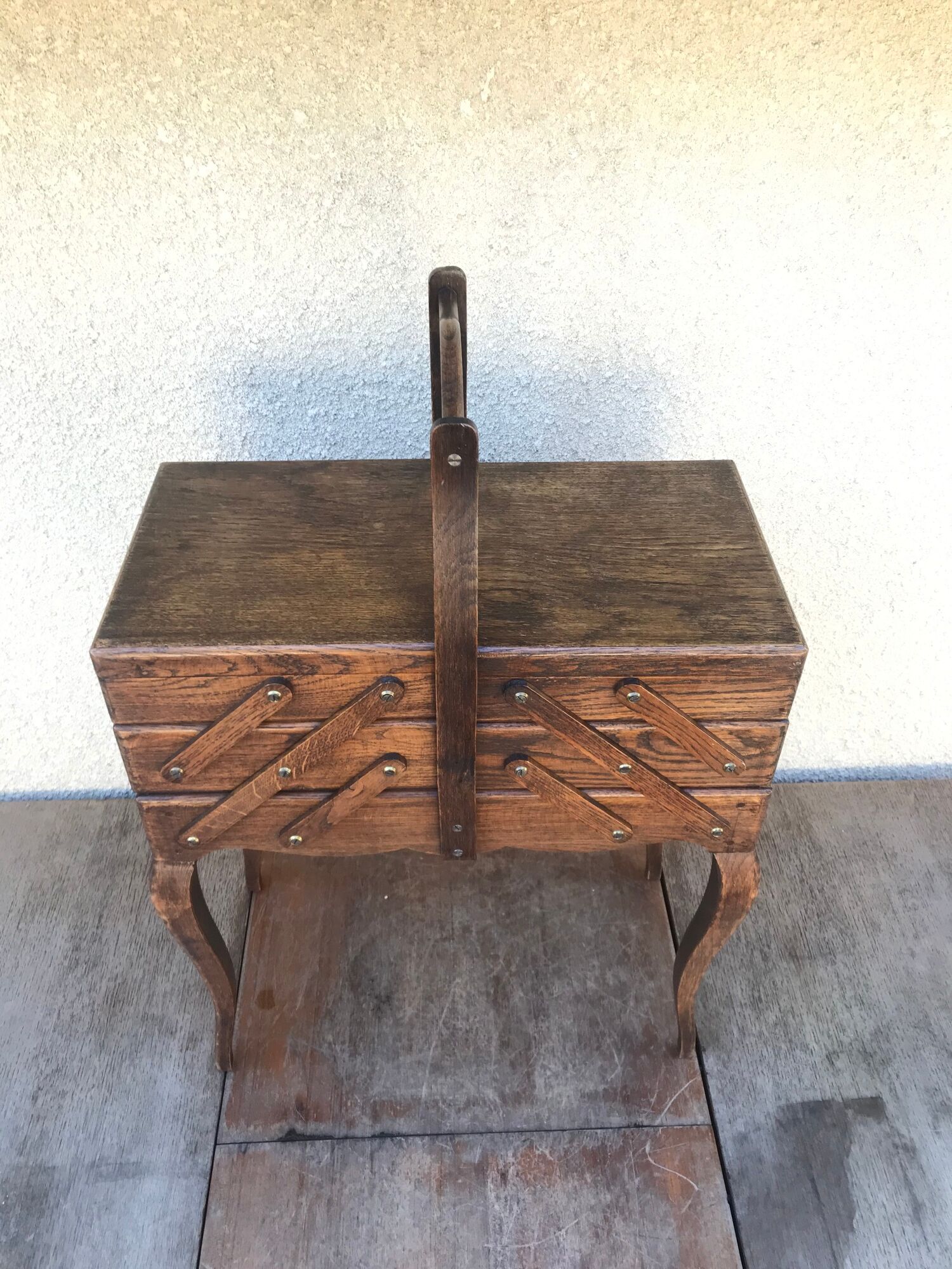 Former worker, 3 tiered wooden sewing box and feet in Louis XV vintage style