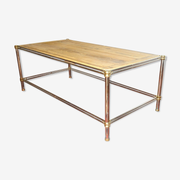 Table basse métal doré, chromé et bois naturel 120 x 60 cm