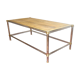 Gold, chrome metal coffee table and natural wood 120 x 60 cm