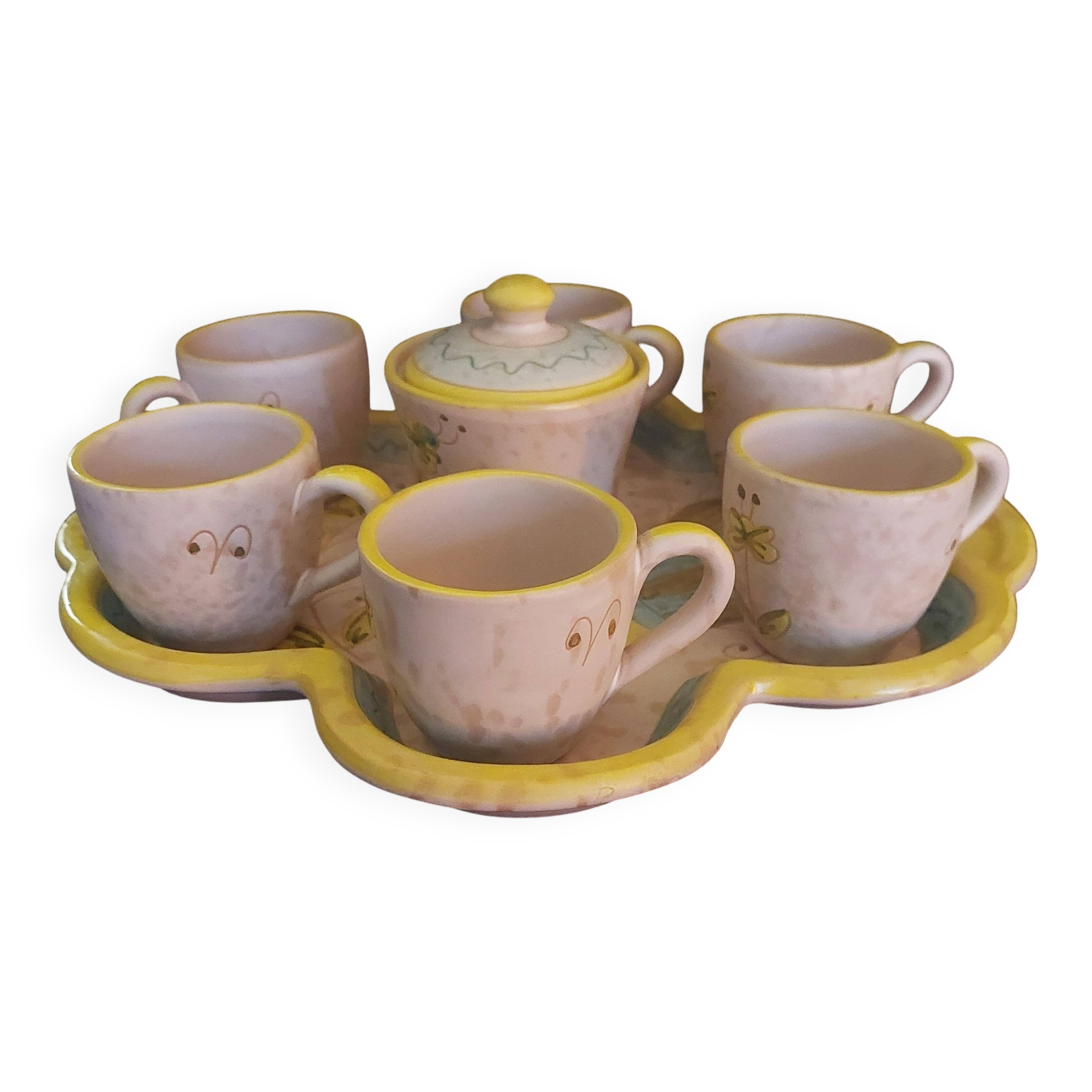 Hand decorated stoneware coffee service Sardinia Italy 20th century