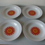 Set of 4 old hollow plates orange flower 1970s Winterling Bavaria porcelain