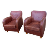 Pair of leather club chairs