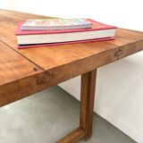 Grande table de ferme brutaliste en hêtre