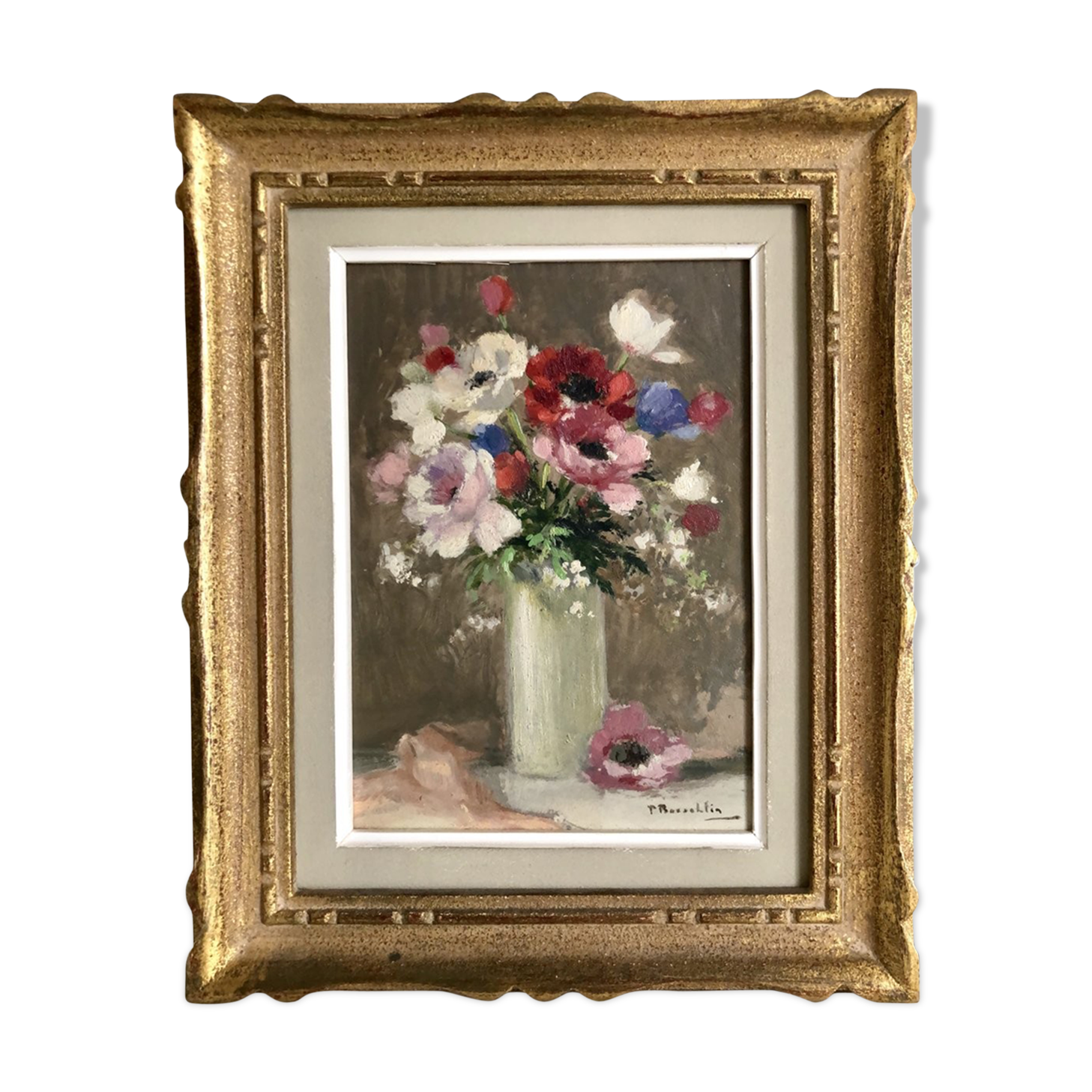 Tableau bouquet d'anémones années 1930