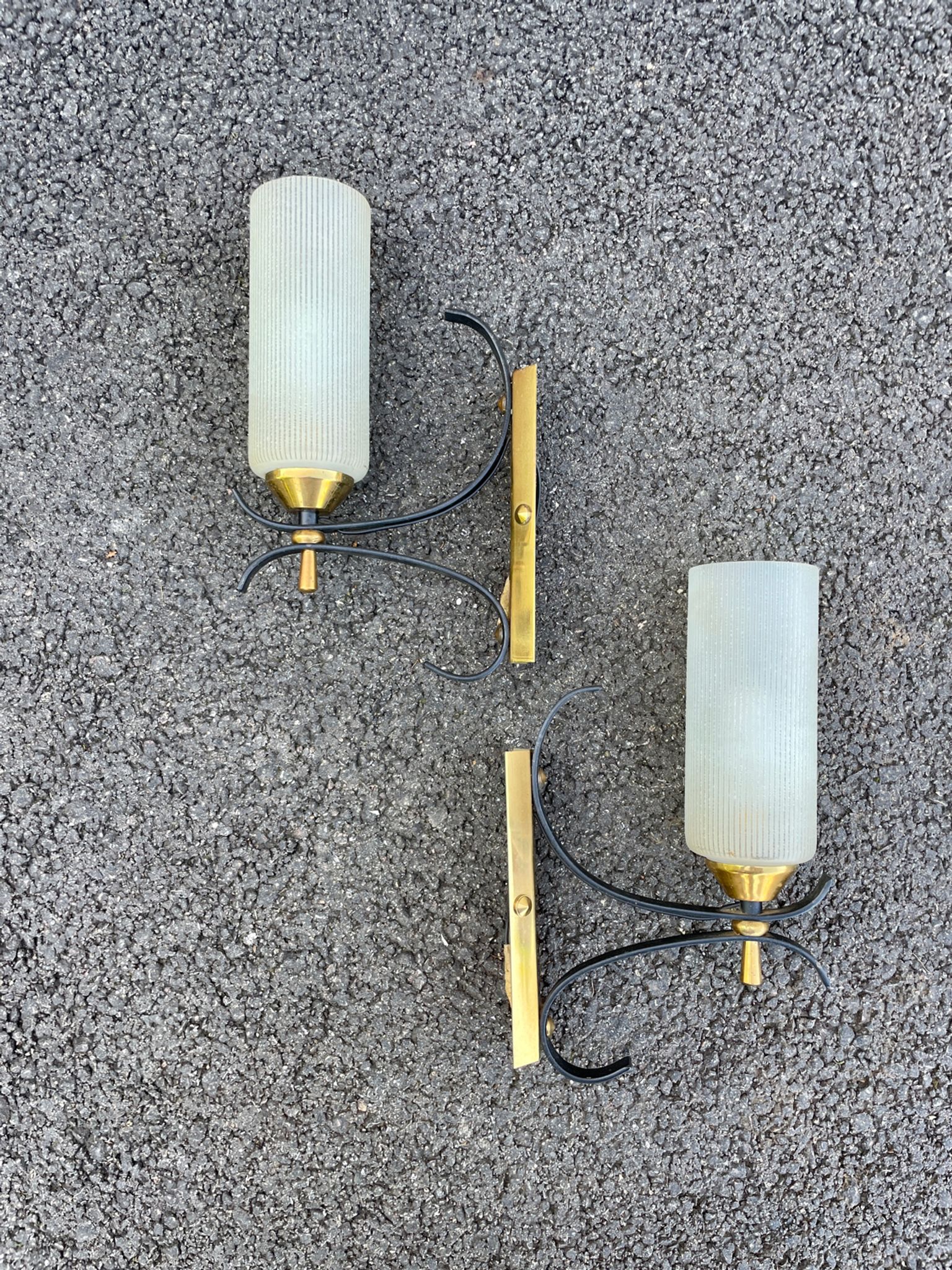 Pair of vintage wall lamps 1950-60 arlus metal and glass