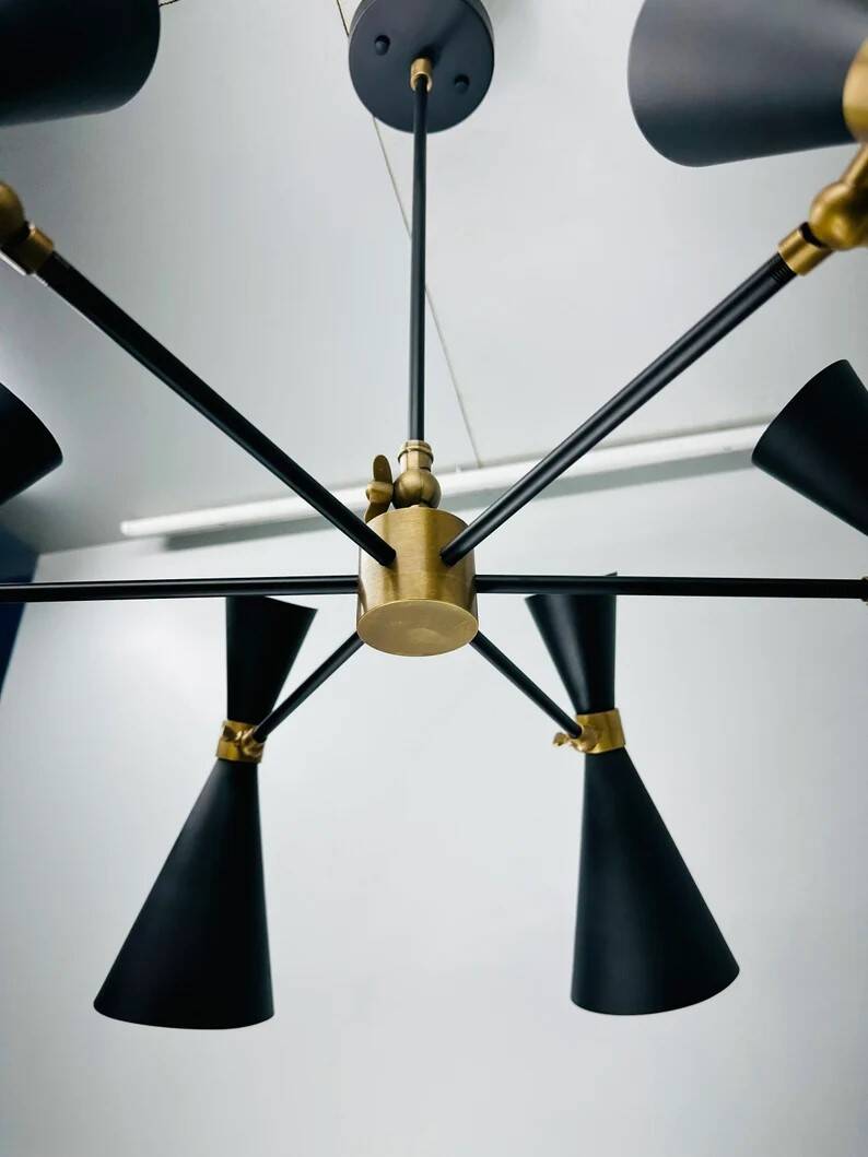 Mid Century Modern Brass Bow Tie Chandelier | 6 Arms Ceiling Light Fixture