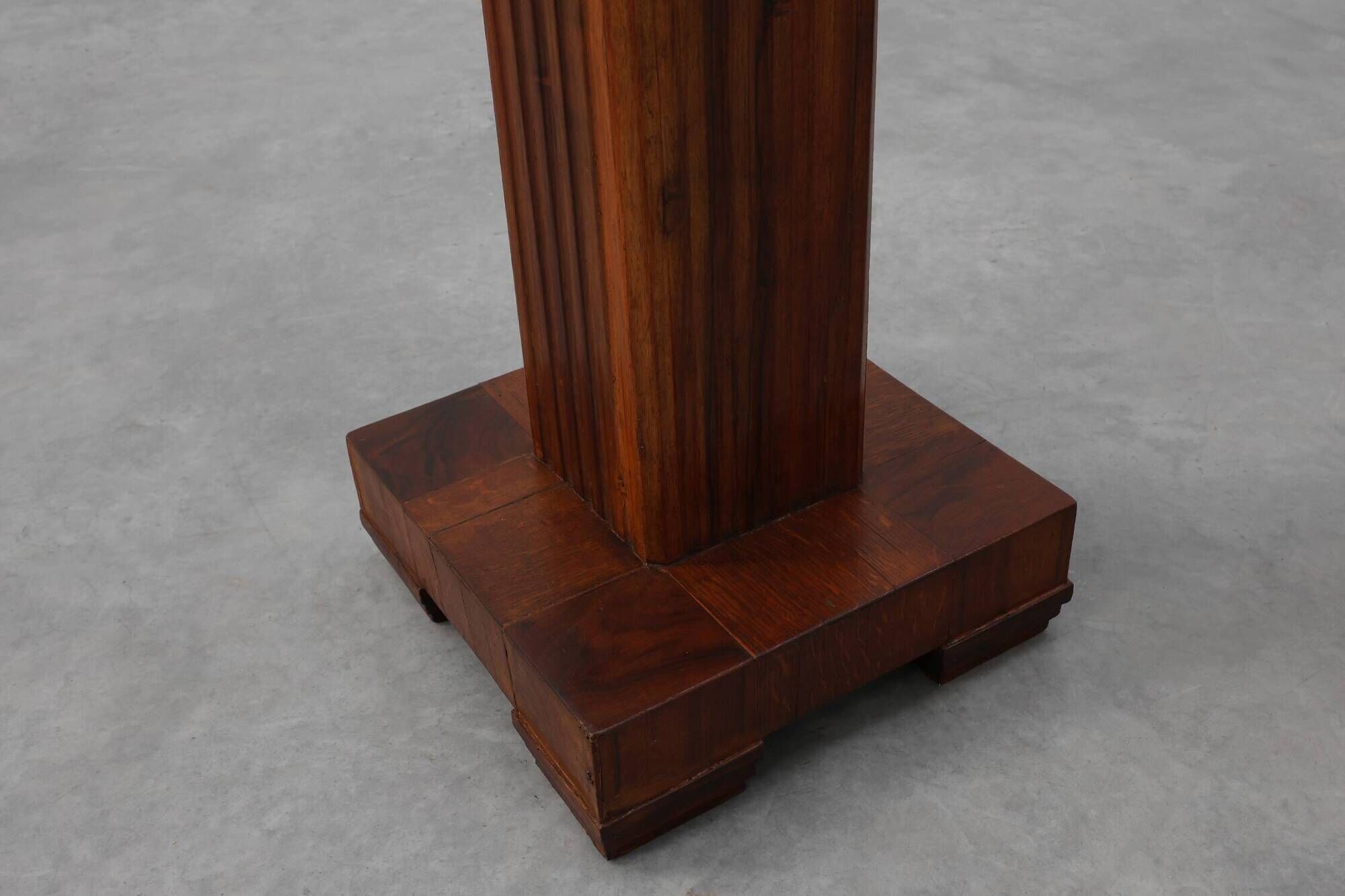 Art Deco oak and red marble pedestal or side table, France 1920s