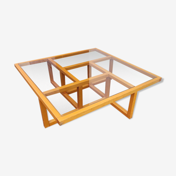 Table basse carrée moderniste en bois et verre